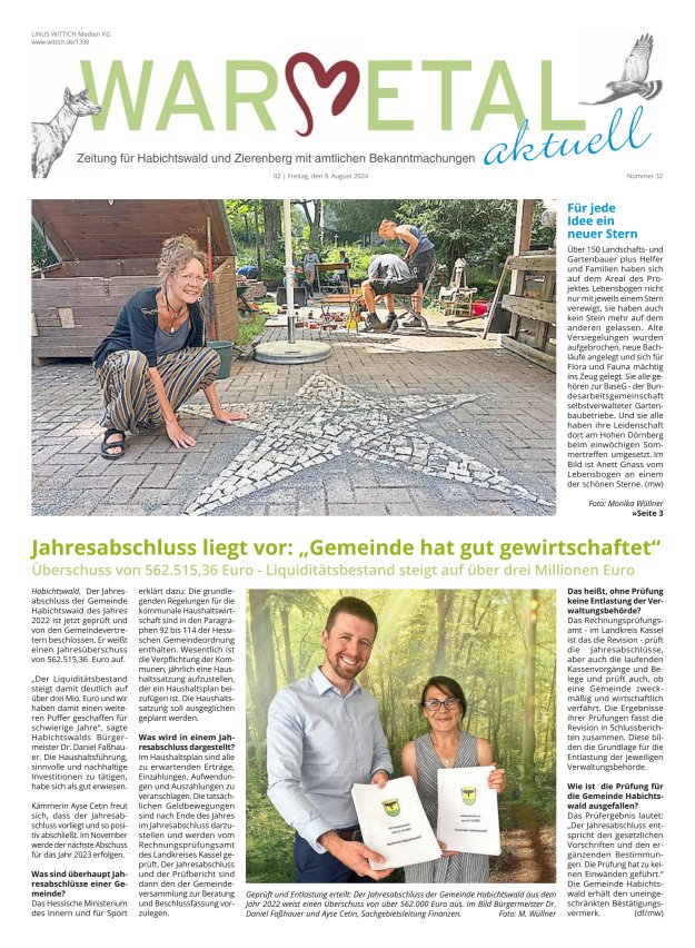 Warmetal aktuell (Habichtswald + Zierenberg) Titelblatt 32/2024