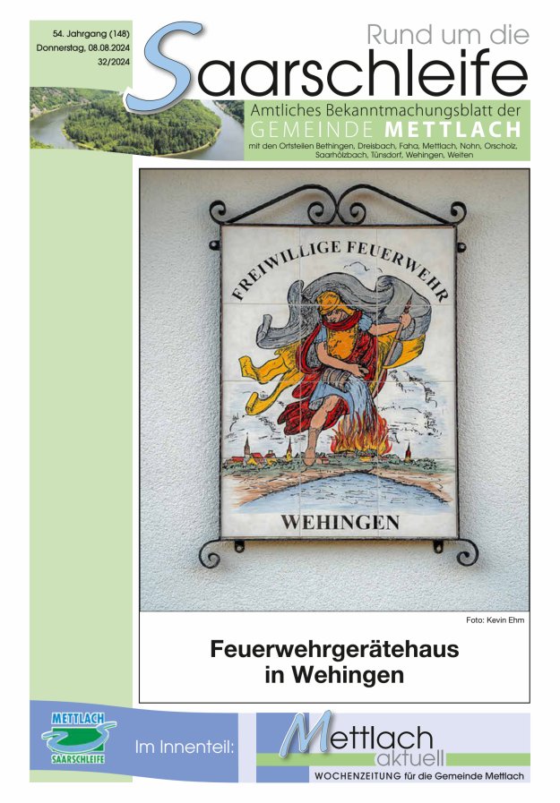 Rund um die Saarschleife Gemeinde Mettlach Titelblatt 32/2024