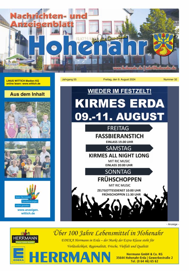 Nachrichten- und Anzeigenblatt für die Gemeinde Hohenahr Titelblatt 32/2024