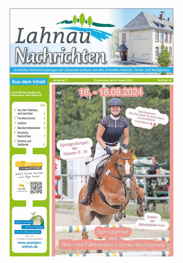 Lahnau Nachrichten Titelblatt 32/2024