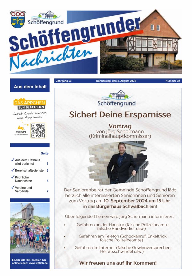 Schöffengrunder Nachrichten Titelblatt 32/2024