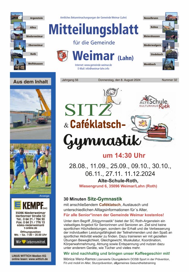 Mitteilungsblatt für die Gemeinde Weimar Titelblatt 32/2024