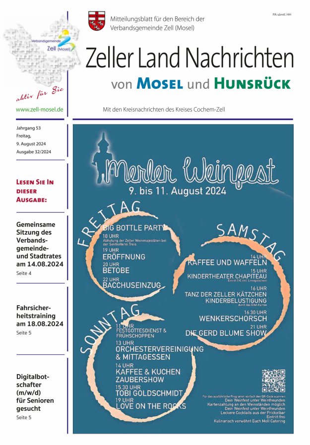 Zeller Land Nachrichten Titelblatt 32/2024