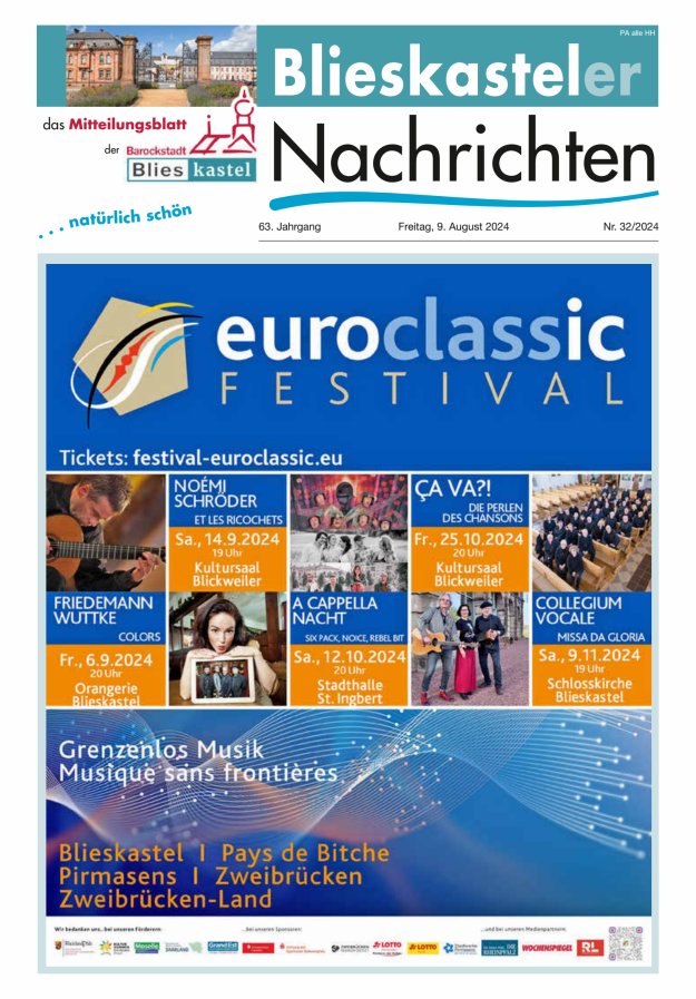 Blieskasteler Nachrichten  Titelblatt 32/2024