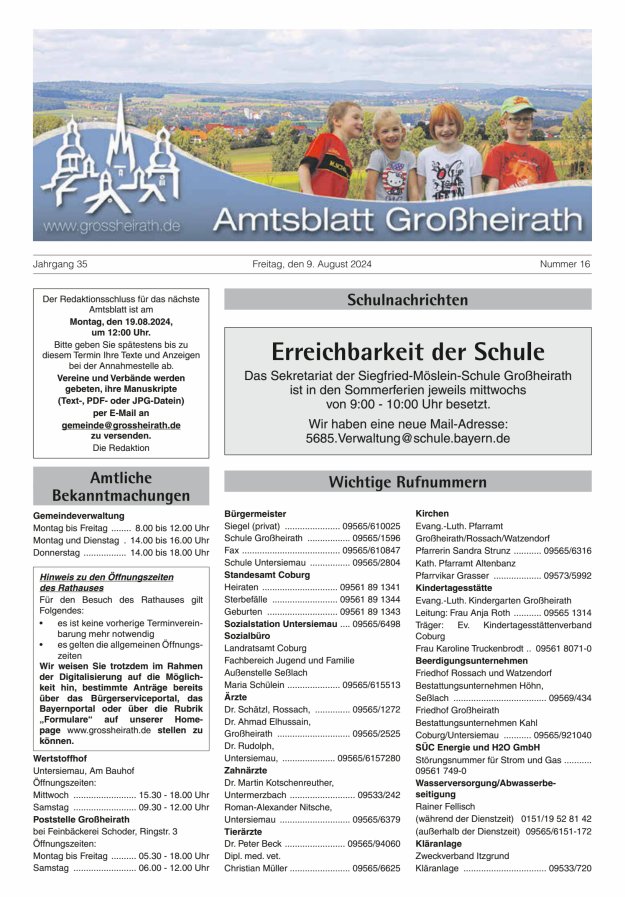 Amtsblatt Großheirath Titelblatt 16/2024