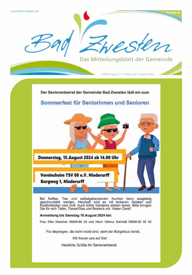 Heimatzeitung Bad Zwesten Titelblatt 32/2024