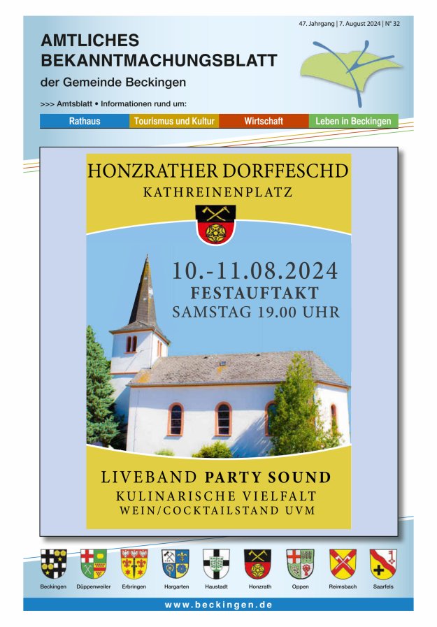 Amtsblatt Beckingen Titelblatt 32/2024