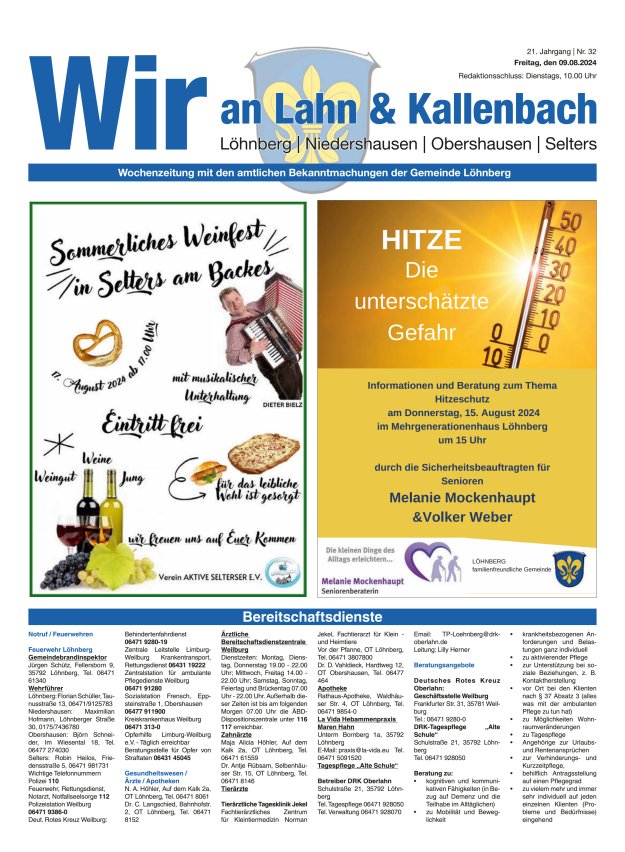 Amtliches Mitteilungsblatt der Gemeinde Löhnberg Titelblatt 32/2024