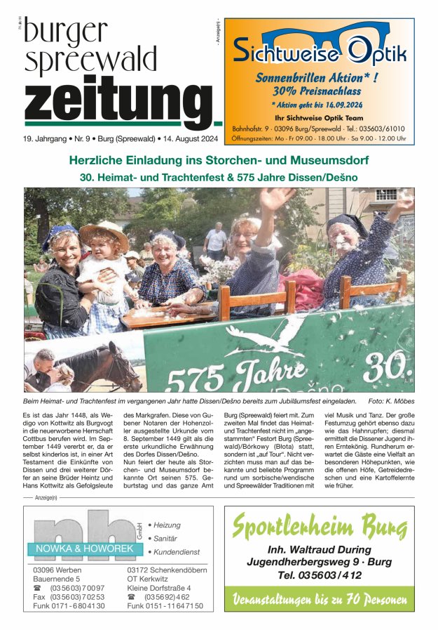 Burger Spreewald Zeitung - Amtsblatt für das Amt Burg (Spreewald) Titelblatt 10/2024