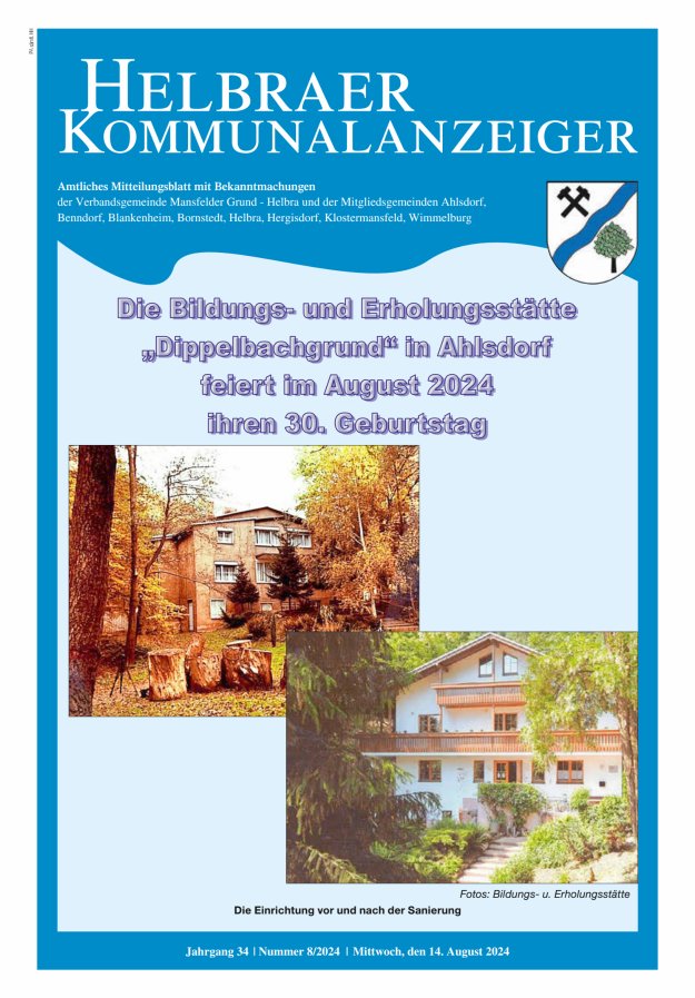 Helbraer Kommunalanzeiger – Amtliches Mitteilungsblatt mit Bekanntmachungen Titelblatt 08/2024