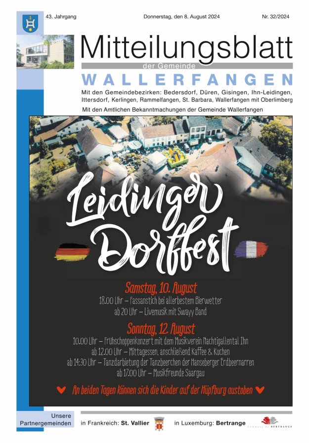 Mitteilungsblatt Gemeinde Wallerfangen Titelblatt 32/2024
