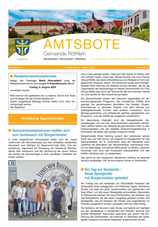 Amtsbote der Großgemeinde Röthlein Titelblatt 32/2024