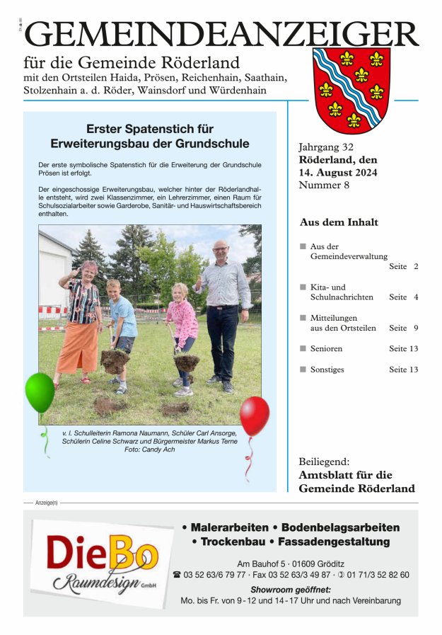 Gemeindeanzeiger - Amtsblatt für die Gemeinde Röderland Titelblatt 08/2024