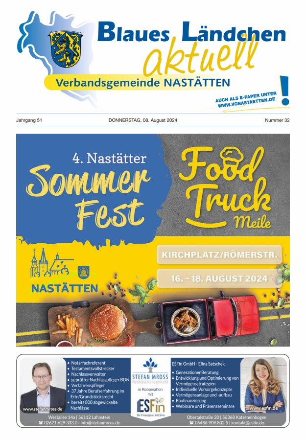 Blaues Ländchen aktuell - Heimat- u Bürgerzeitung VG Nastätten Titelblatt 32/2024