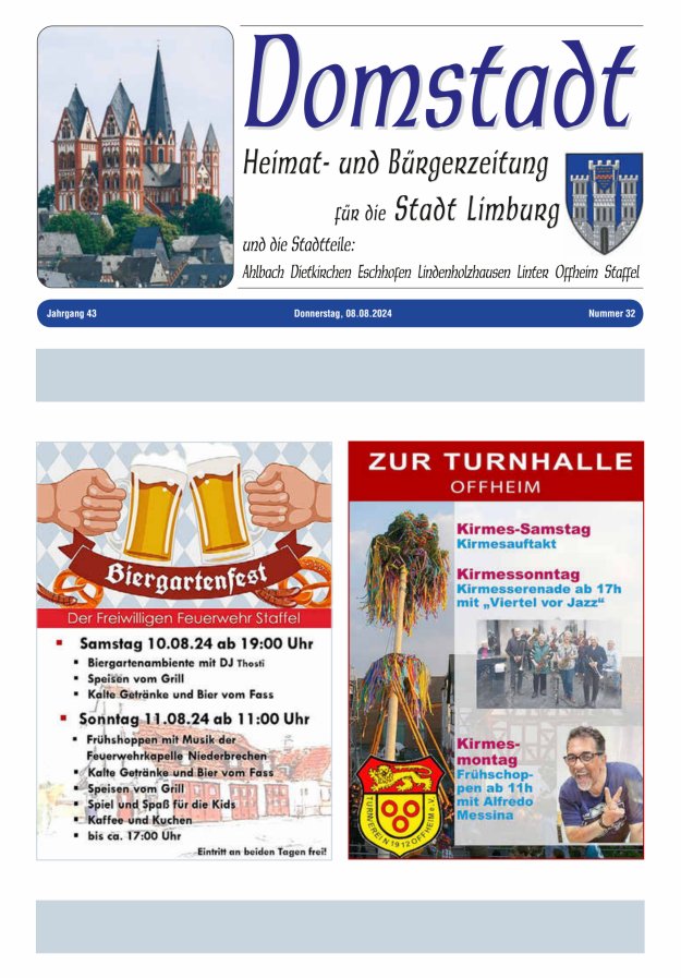Domstadt - Heimat- und Bürgerzeitung für die Stadt Limburg Titelblatt 32/2024