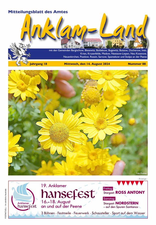 Mitteilungsblatt des Amtes Anklam-Land Titelblatt 08/2024