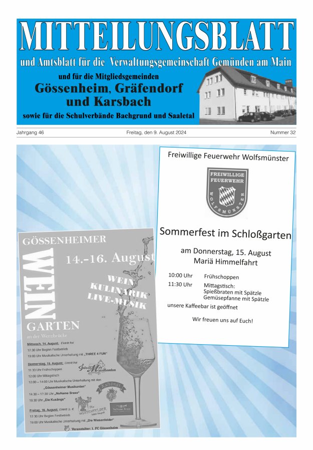 Mitteilungsblatt der VG Gemünden a Main Titelblatt 32/2024