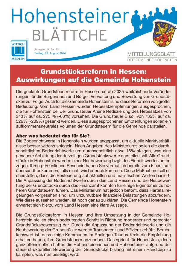 Hohensteiner Blättche Titelblatt 32/2024