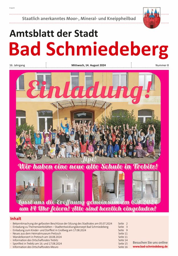 Amtsblatt der Stadt Bad Schmiedeberg Titelblatt 08/2024