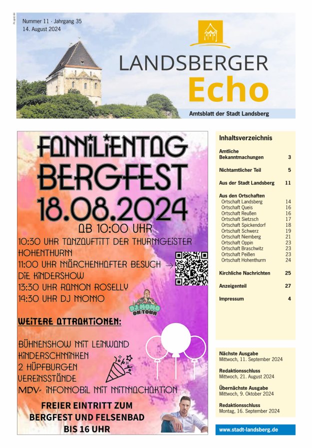 Landsberger Echo – Amtsblatt der Stadt Landsberg Titelblatt 11/2024