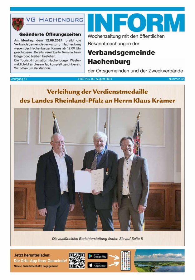 INFORM - Wochenzeitung der Verbandsgemeinde Hachenburg Titelblatt 32/2024