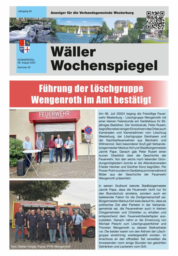 Wäller Wochenspiegel - Anzeiger für die Verbandsgemeinde Westerburg Titelblatt 32/2024