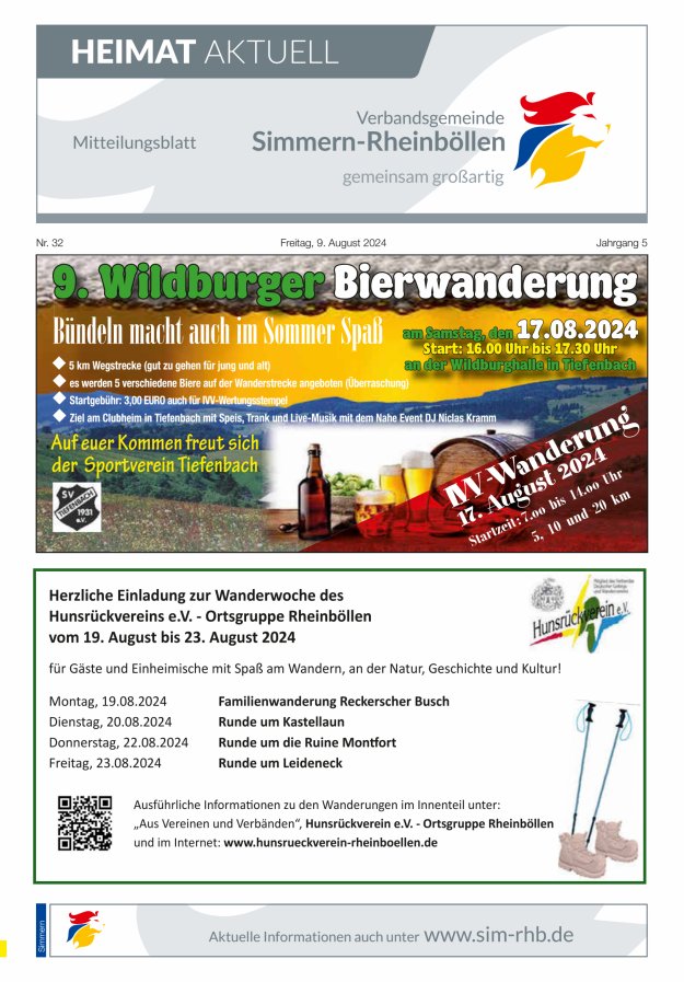 Heimat Aktuell - Mitteilungsbl der VG Simmern-Rheinböllen Ausg Simmern Titelblatt 32/2024