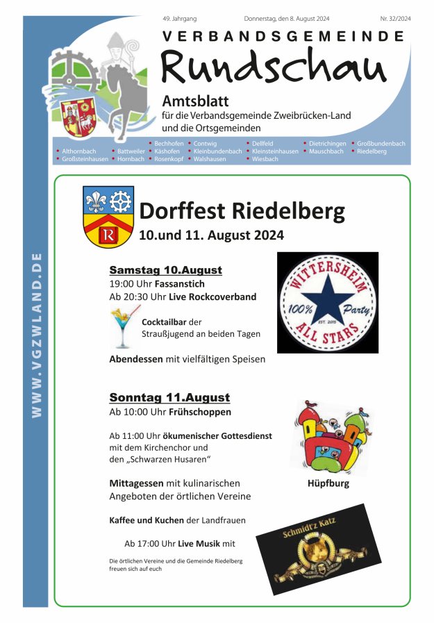 Verbandsgemeinde Rundschau Zweibrücken-Land Titelblatt 32/2024