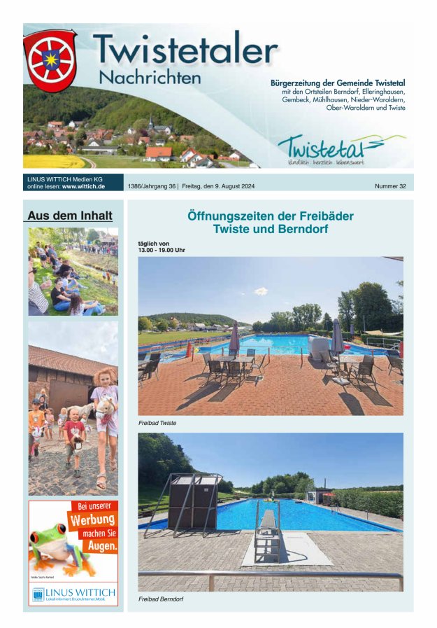 Twistetaler Nachrichten Titelblatt 32/2024
