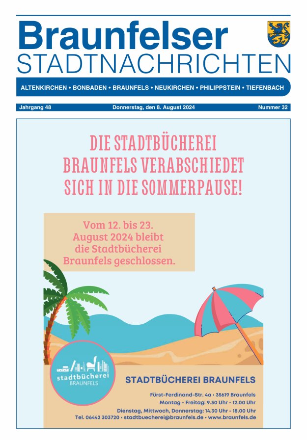 Braunfelser Stadtnachrichten Titelblatt 32/2024
