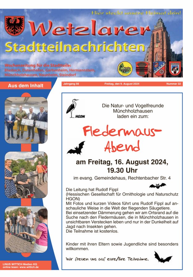 Wetzlarer Stadtteilnachrichten Titelblatt 32/2024
