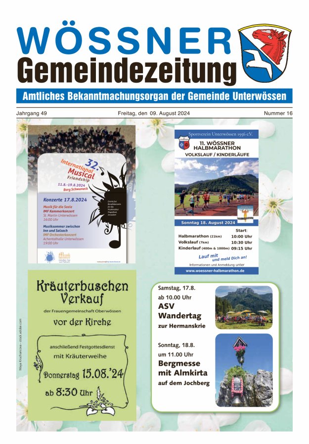 Wössner Gemeindezeitung Amtliches Bekanntmachungsorgan der Gemeinde Unterwössen Titelblatt 16/2024