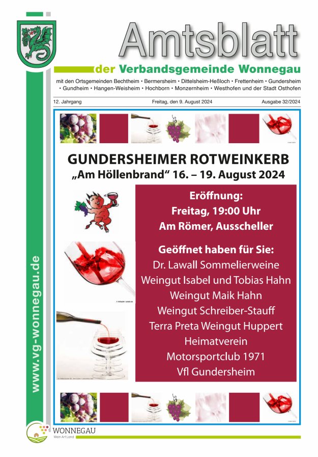Amtsblatt VG Wonnegau Titelblatt 32/2024