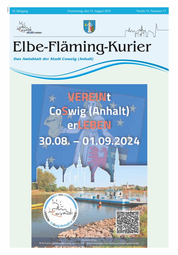 Elbe-Fläming-Kurier Das Amtsblatt der Stadt Coswig (Anhalt) Titelblatt 17/2024