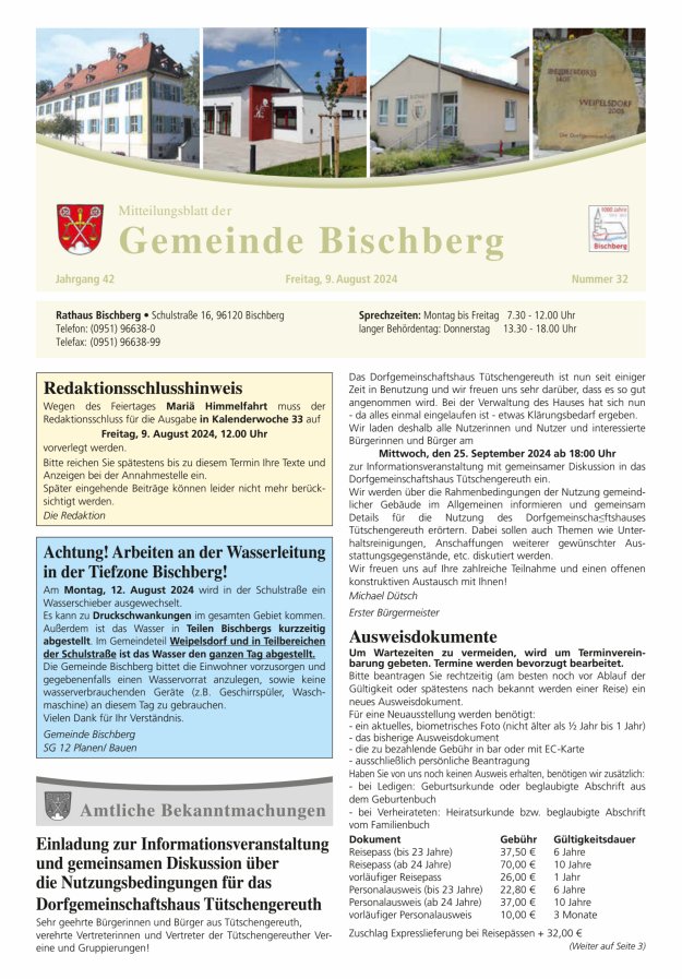 Mitteilungsblatt der Gemeinde Bischberg Titelblatt 32/2024