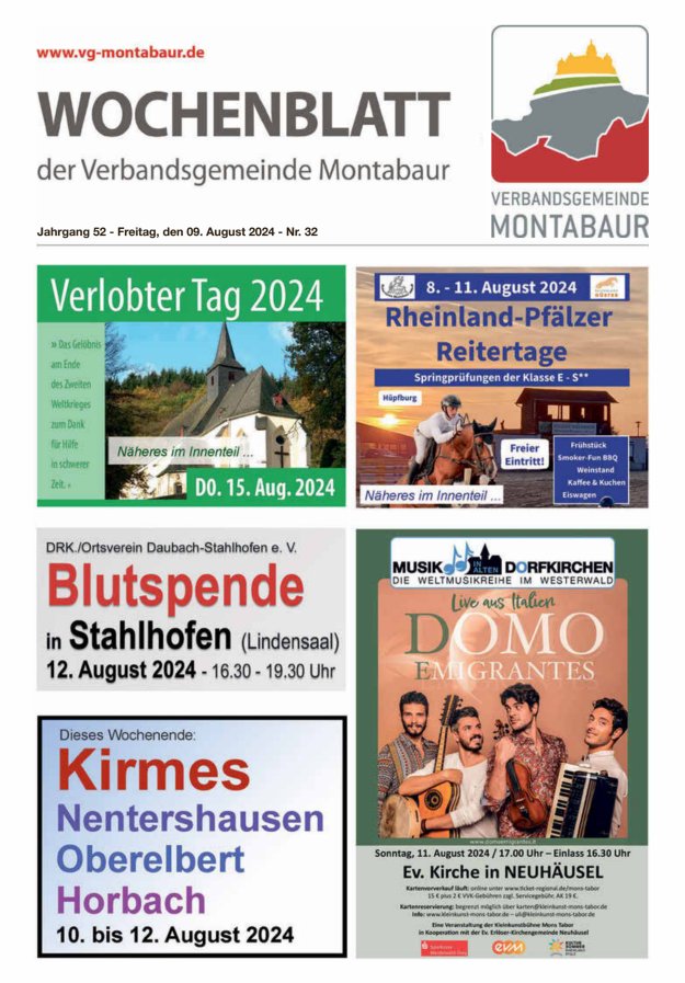 Wochenblatt der Verbandsgemeinde Montabaur Titelblatt 32/2024