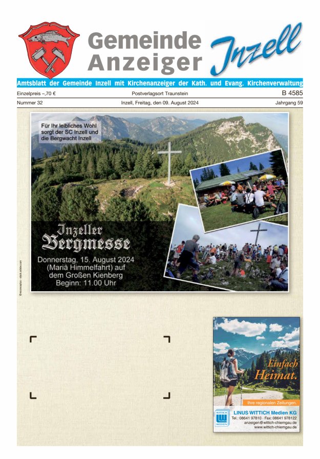 Gemeindeanzeiger Inzell Titelblatt 32/2024