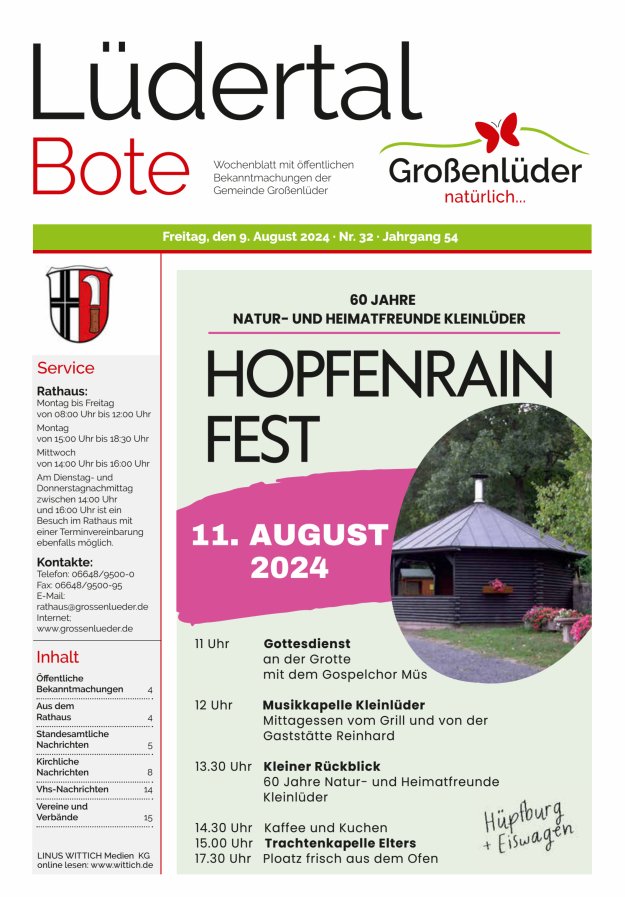 Wochenblatt mit öffentlichen Bekanntmachungen der Gemeinde Großenlüder Titelblatt 32/2024