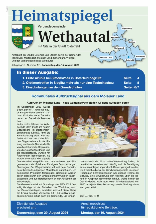 Heimatspiegel Verbandsgemeinde Wethautal mit Sitz in der Stadt Osterfeld Titelblatt 17/2024