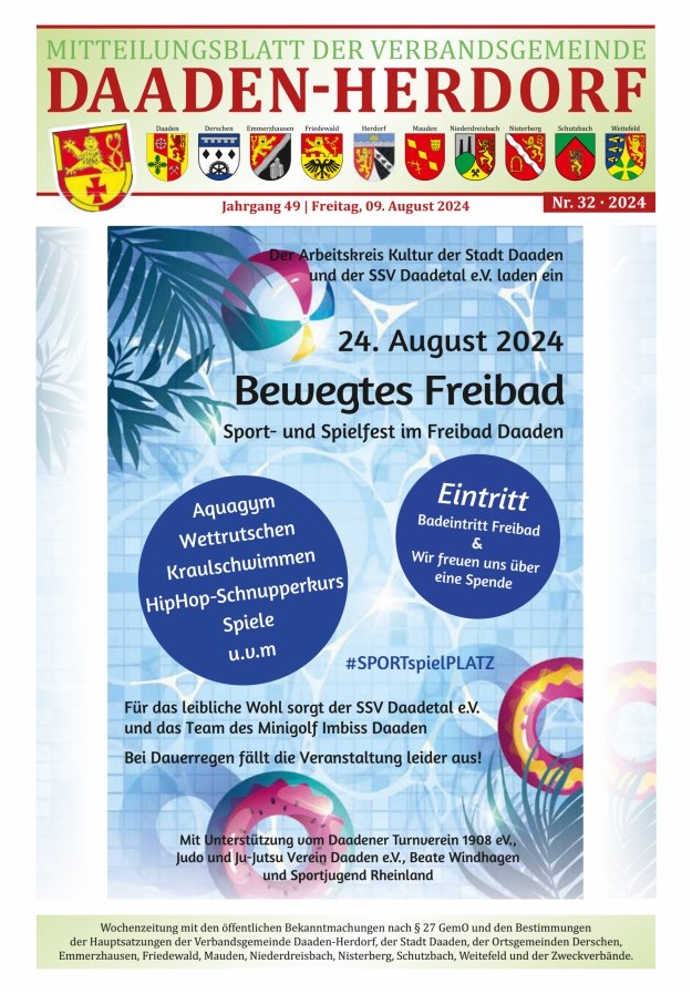 Mitteilungsblatt der Verbandsgemeinde Daaden-Herdorf Titelblatt 32/2024