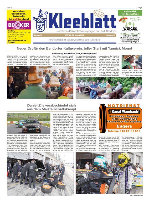 Kleeblatt - Amtliches Bekanntmachungsorgan der Stadt Bendorf Titelblatt 32/2024