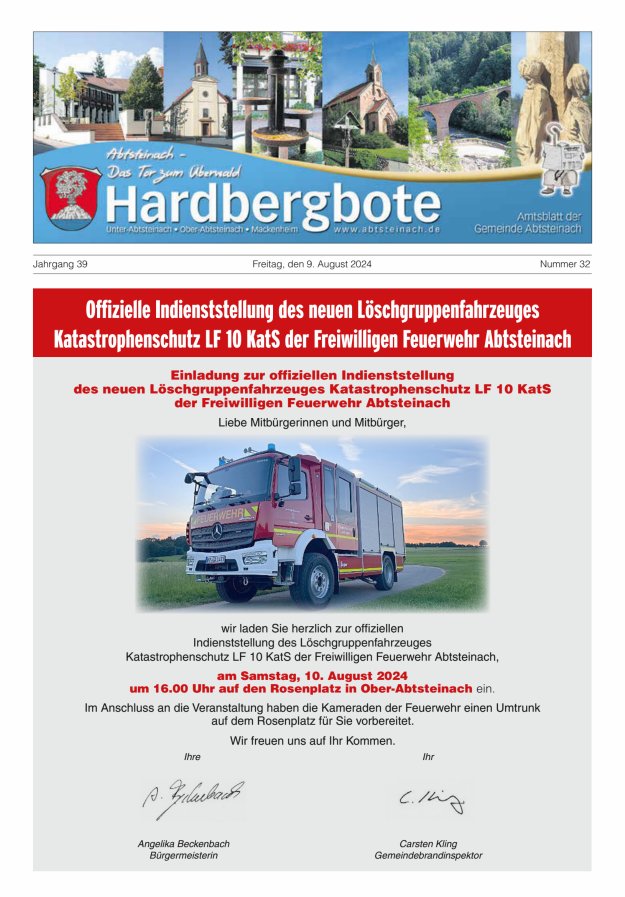 Hardbergbote - Mitteilungsblatt der Gemeinde Abtsteinach Titelblatt 32/2024