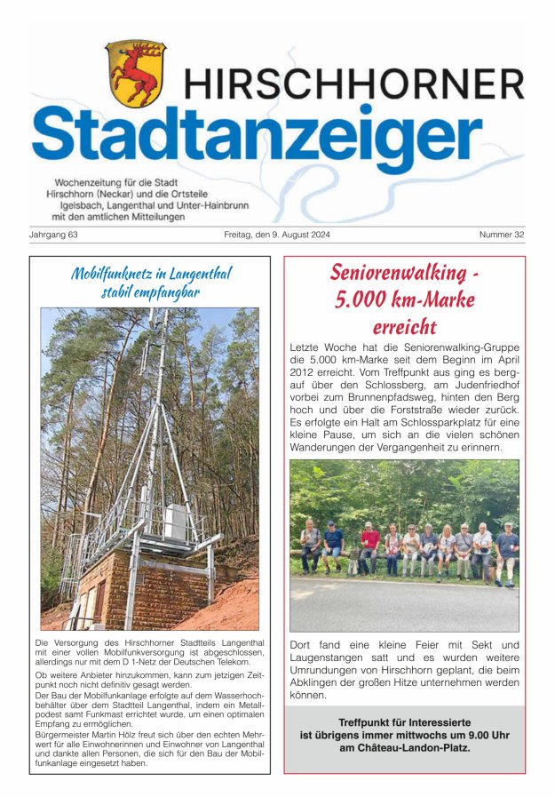 Hirschhorner Stadtanzeiger Titelblatt 32/2024