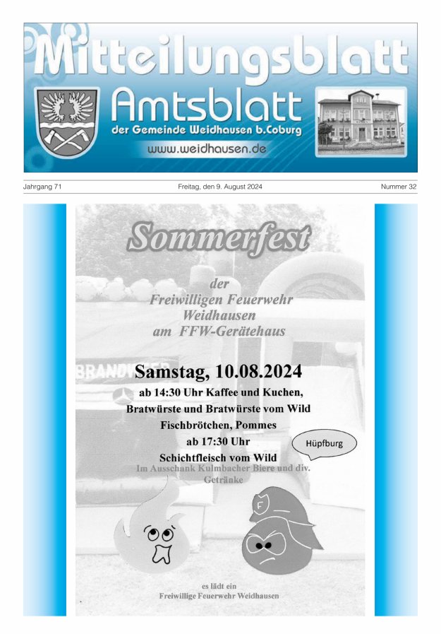 Mitteilungsblatt - Amtsblatt der Gemeinde Weidhausen b Coburg Titelblatt 32/2024