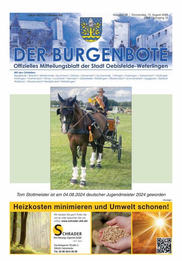 Mitteilungsblatt der Einheitsgemeinde Stadt Oebisfelde-Weferlingen Titelblatt 08/2024