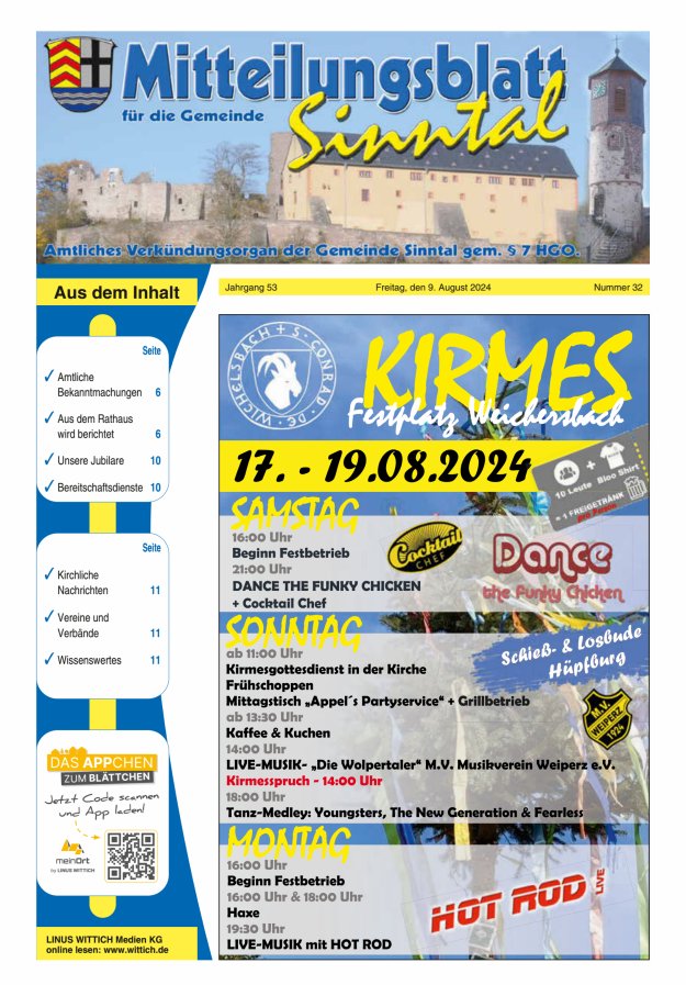 Mitteilungsblatt für die Gemeinde Sinntal Titelblatt 32/2024