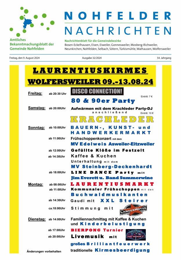 Nohfelder Nachrichten Titelblatt 32/2024