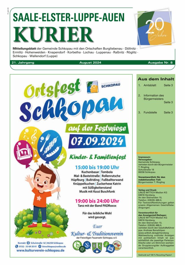 Saale-Elster-Luppe-Auen-Kurier Titelblatt 08/2024