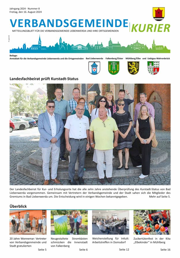 Verbandsgemeindekurier - Mitteilungsblatt für die Verbandsgemeinde Liebenwerda Titelblatt 08/2024