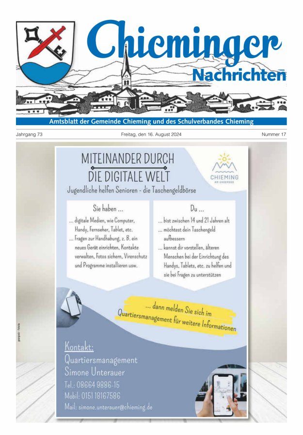 Chieminger Nachrichten Titelblatt 17/2024